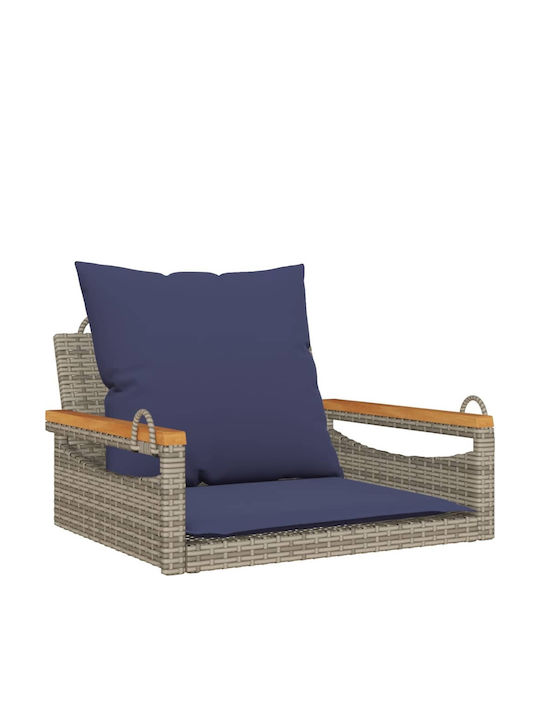 Hanging Armchair Swing with Gray Rattan Pillow Load Capacity up to 110kg L63xD62xH40cm
