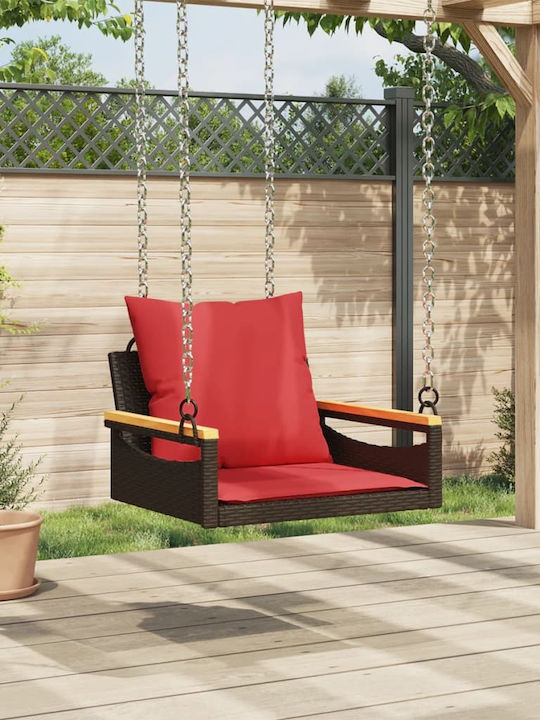 Hanging Armchair Swing with Brown Rattan Pillow Load Weight Up to 110kg L63xD62xH40cm