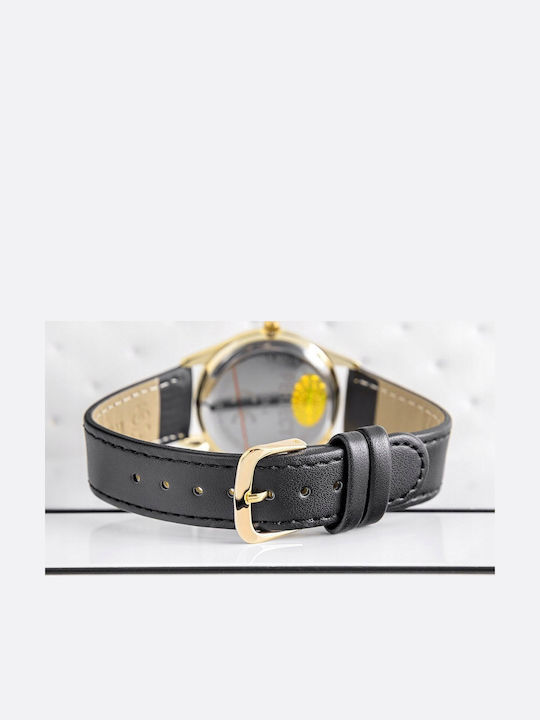 Perfect Γυναικείο Ρολόι 34mm Μπαταρίας με Μαύρο Δερμάτινο Λουράκι