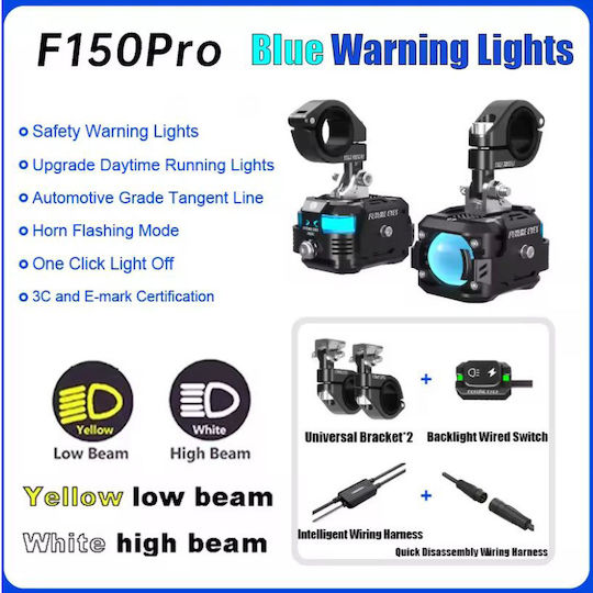 Future Eyes F150 Pro DRL LED 60W IP67 6000lm Proiector Moto Set Kit Galben Alb