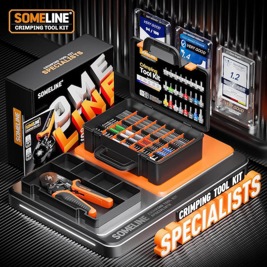 Cleste Sertizat Patrat Someline 1415 Pentru Papuci Izolați 0.25-10 Mm² 24 Tipuri Reglare Automată Mecanism Cu Clichet Profesional Fălci Pătrate Forță Reglabilă Mâner Din Nylon Cupru Cositorit În Cutie De Depozitare Transport