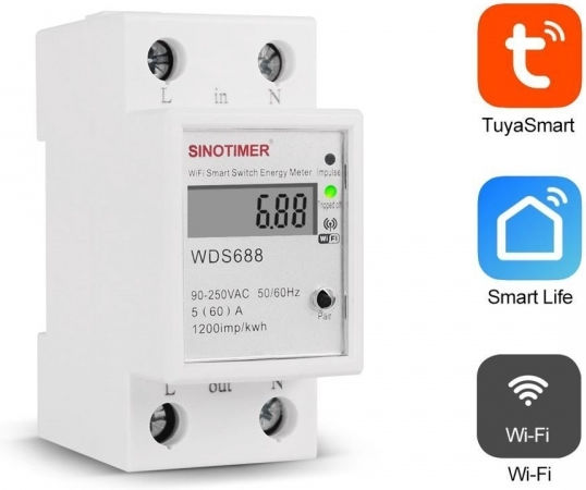 Еднофазен Превключвател Sinotimer Wds688 5-60A 230V Смарт WiFi Управление От Многофункционално Мобилно Приложение
