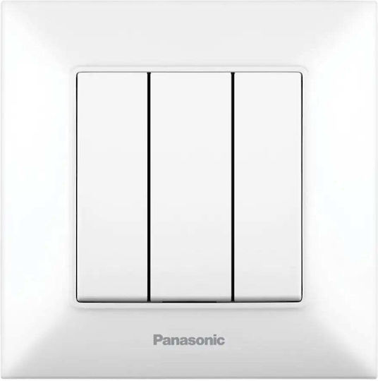 Panasonic Χωνευτός Διακόπτης Τοίχου Τριπλός με Πλαίσιο Λευκός