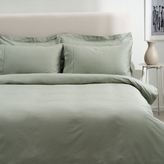 Vesta Home Cotton Satin Duvet Cover Set 260x240cm King Size with 2 Pillowcases Nemesis Olive