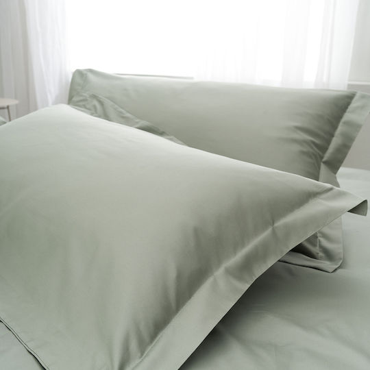 Vesta Home Cotton Satin Duvet Cover Set 260x240cm King Size with 2 Pillowcases Nemesis Olive