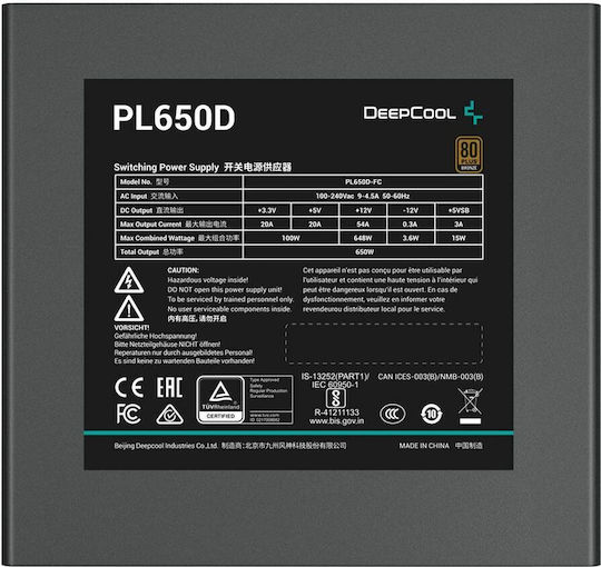 Deepcool PL650D V2 650W Μαύρο Τροφοδοτικό Υπολογιστή Full Wired 80 Plus Bronze