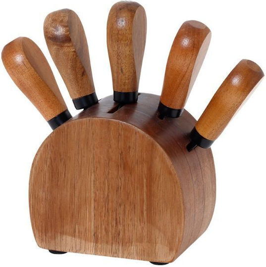 Cryspo Trio Acacia Knife Set with Base made of Stainless Steel 5 Pieces
