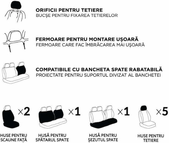 Set Huse Universale Scaune Hlx7 Compatibil Mitsubishi – Negru Gri