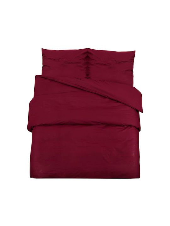 vidaXL Duvet Cover Set Cotton Double with 2 Pillowcases 200x200 Bordeaux