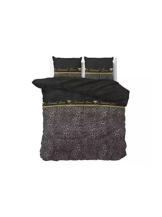 Sleeptime Duvet Cover Set Double with 2 Pillowcases 200x220 Black Velvet-Black Metal