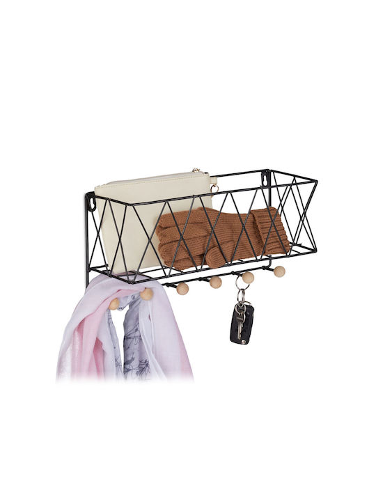 Relaxdays Cuiere de Perete Metalic cu 6 Compartimente Negru 17x13x36cm