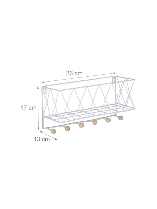 Relaxdays Metal Wall Hanger 6 Hooks White 17x13x36cm