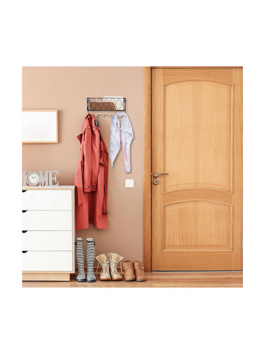 Relaxdays Metal Wall Hanger 6 Hooks White 17x13x36cm