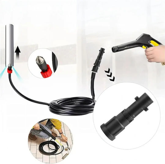 Furtun Desfundare Țevi Zola 15 M 160 Bar 4 Adaptoare Compatibil Cu Aparat De Spălat Cu Presiune Pvc Negru