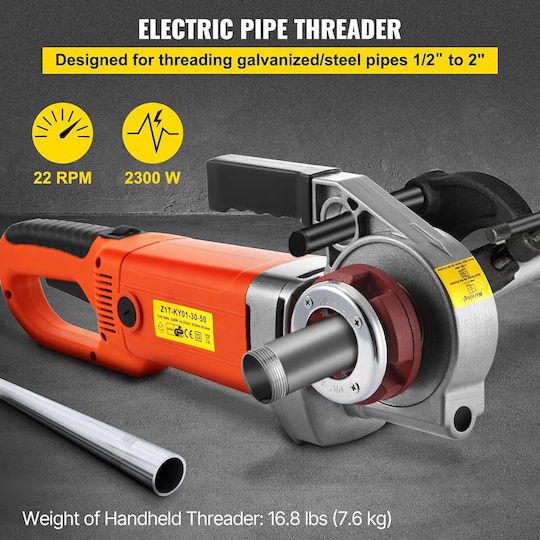 Vevor Mașină Portabilă de Filetat 2300w 220v Eu Filetator Electric Pentru Țevi 1/2"–2" 6 Filiere Incluse 22 Rpm Motor din Cupru Sistem Reversibil Cutie de Transport Țevi Metalice Galvanizate din Plastic Profesional