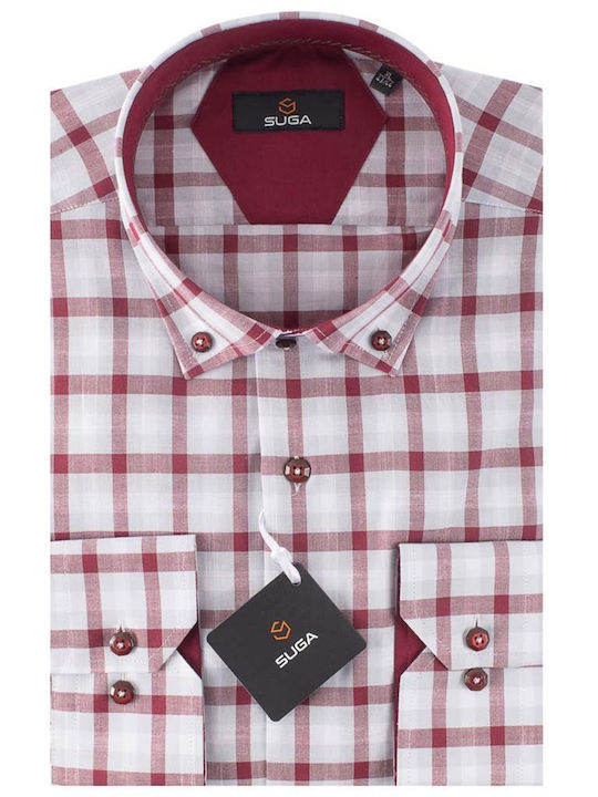 Long Sleeve Shirt Regular Fit Checked Burgundy