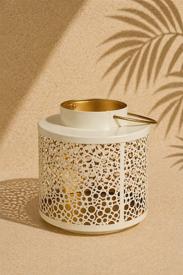 Kaemingk Metallic White Tabletop Lantern 19x11x20cm