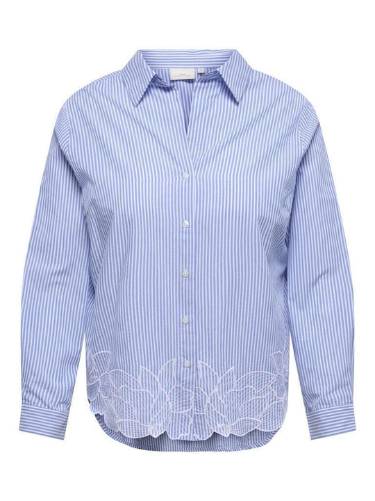 Long Sleeve Women's Blue Striped Denim Shirt