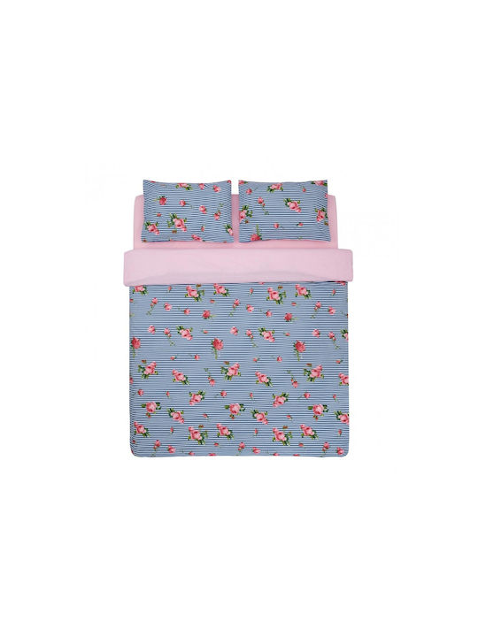 Heinner Duvet Cover Set Cotton Semi-double with 2 Pillowcases & 1 Sheet 180x215 Pink/blue