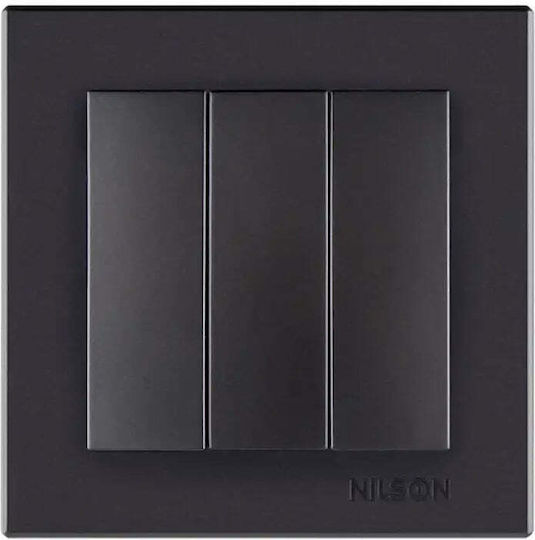 Nilson Χωνευτός Διακόπτης Τοίχου Τριπλός Μαύρος