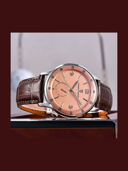 Pagani Design Herrenuhr Automatisch mit Braunen Lederriemen PD-1790-BRAUN-SILBER