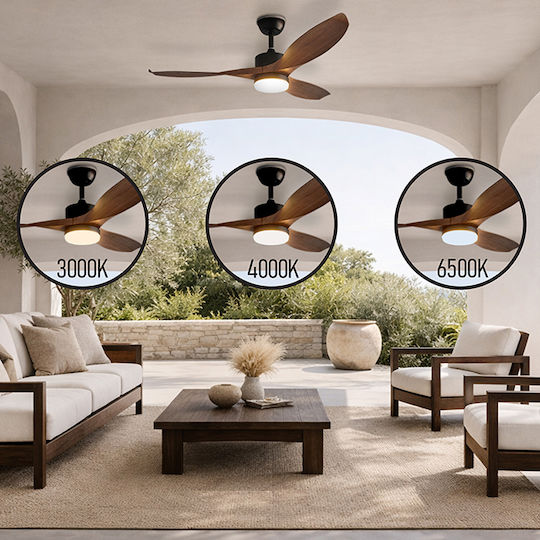 Life Veranda Ανεμιστήρας Οροφής 132cm με Φως Καφέ / Μαύρος