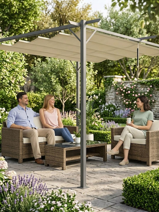 Bakaji Garten Gazebo mit LEDs Beiges 3x3m