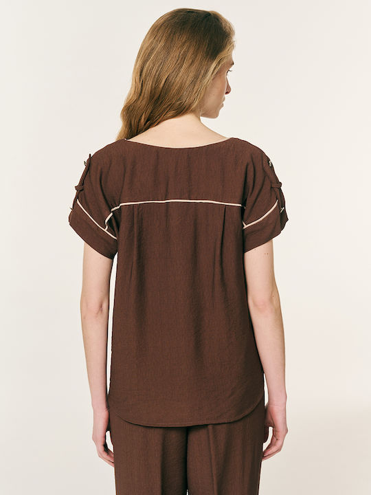 Women's Short Sleeve Blouse Chocolate