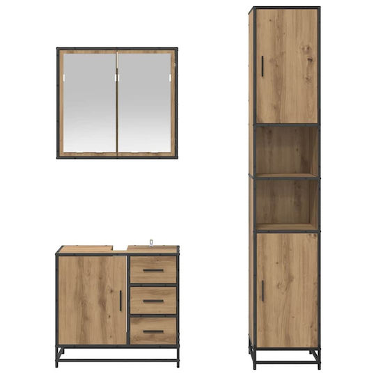 vidaXL Unitate De Mobilier Pentru Baie Fără Lavoar Cu Oglindă M65xB33xH60cm Stejar Artisan