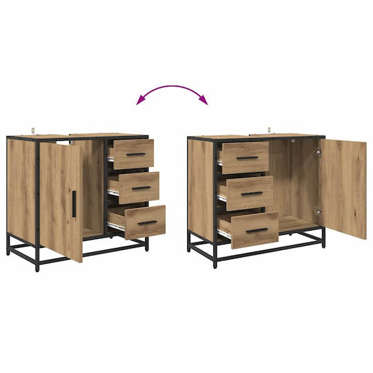 vidaXL Unitate De Mobilier Pentru Baie Fără Lavoar Cu Oglindă M65xB33xH60cm Stejar Artisan