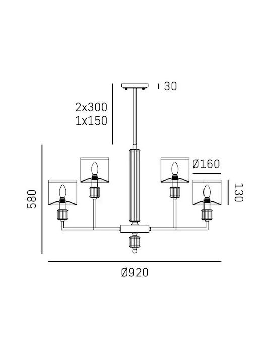COSMOLight Πολυέλαιος Ø92cm με Καπέλα Χρυσός P09378AU-WH