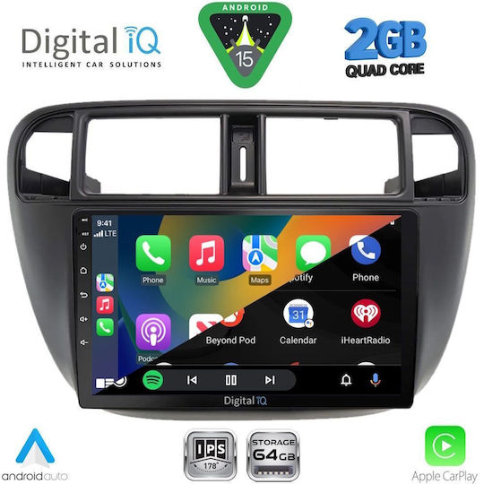 Digital IQ Car Audio System for Honda Civic 1995-2001 with A/C (Bluetooth/USB/WiFi/GPS/Apple-Carplay/Android-Auto) with Touch Screen 9"