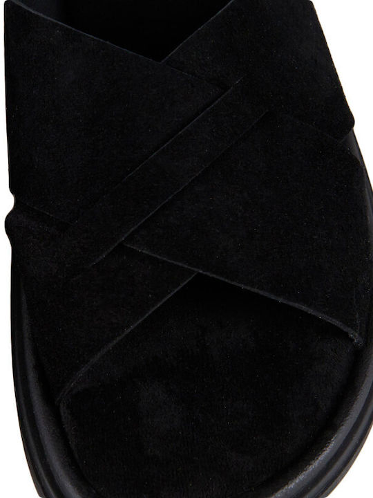 Кожени Дамски Сандали Flatforms Черни