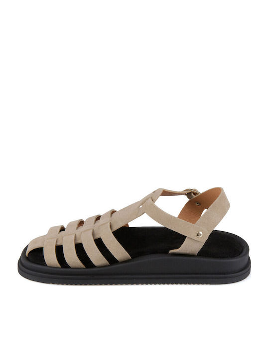 Кожени Дамски Сандали Flatforms Taupe