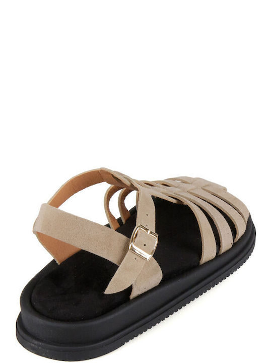 Кожени Дамски Сандали Flatforms Taupe