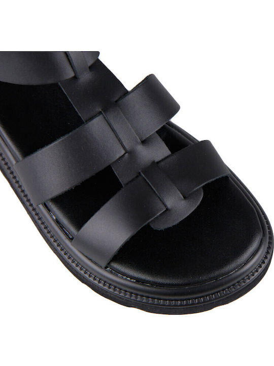 Кожени Дамски Сандали Гладиатор Flatforms Черни