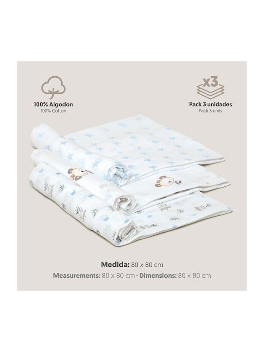 Interbaby Blue Swaddle Blankets 80x80cm 3 Pieces