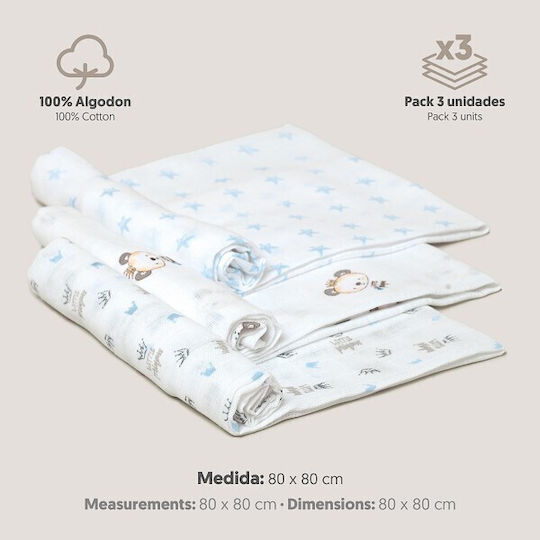Interbaby Blue Swaddle Blankets 80x80cm 3 Pieces