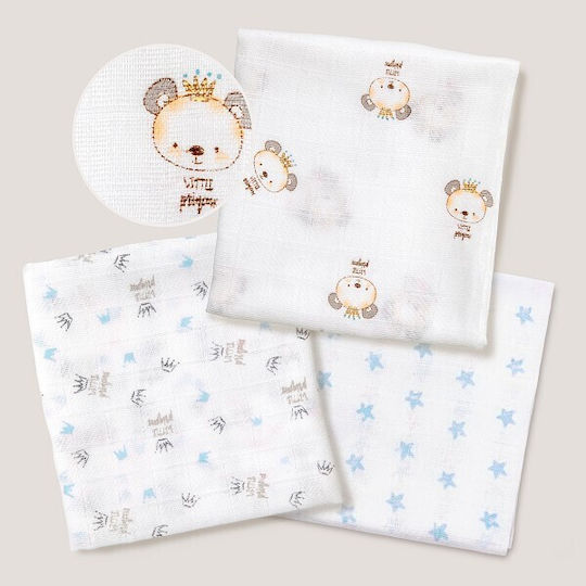 Interbaby Blue Swaddle Blankets 80x80cm 3 Pieces