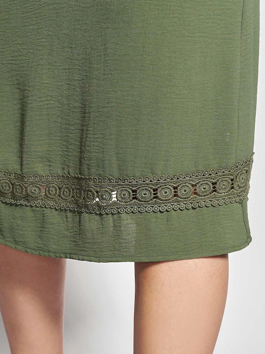 Rochie De Vară Din Denim Cu Volane Kaki