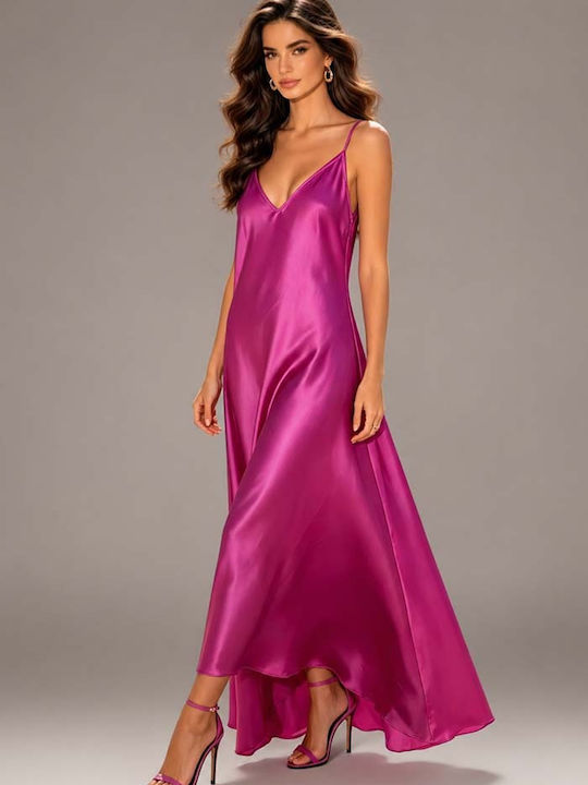 Summer Maxi Dress for Wedding Christening Satin Fuchsia