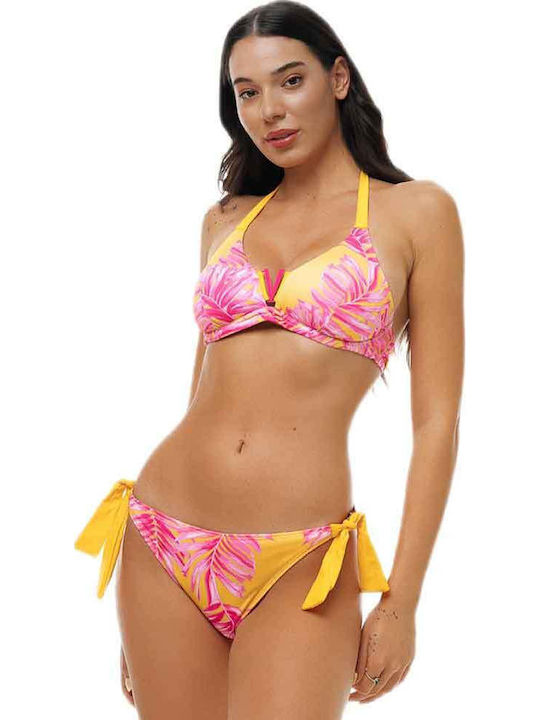 Top Bikini Triunghi Floral Galben
