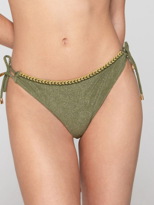 Bikini Brazil με Κορδονάκια Χακι