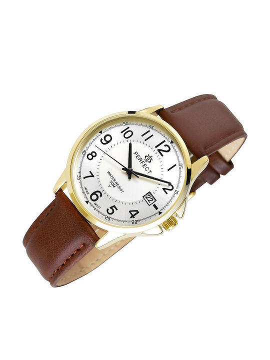 Perfect Men's Watch 38mm Battery with Brown Leather Strap