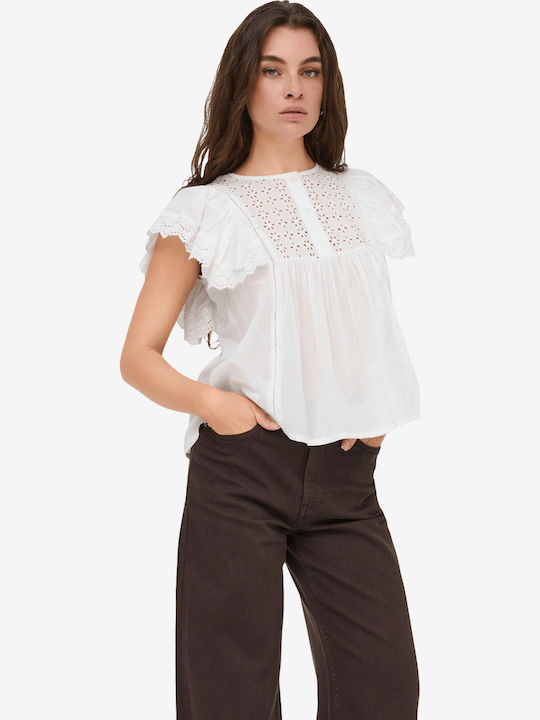 Short Sleeve Women's Cotton Shirt White