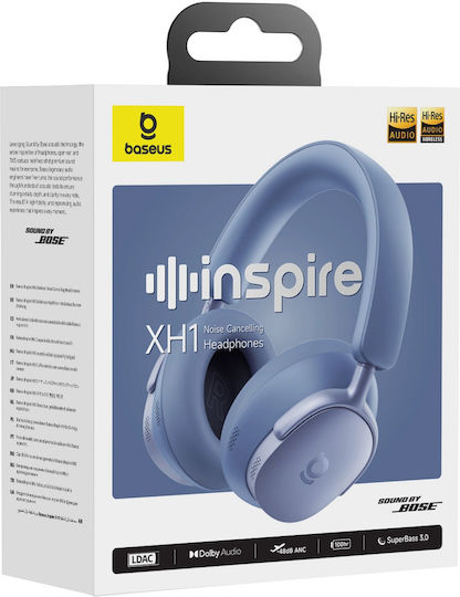 Baseus Inspire XH1 Wireless / Wired Over Ear Headphones with 100 Hours Playing Time and Quick Charge Twilight Blue