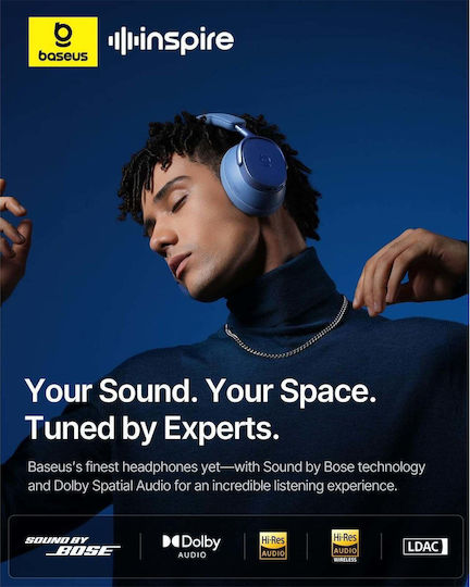 Baseus Inspire XH1 Wireless / Wired Over Ear Headphones with 100 Hours Playing Time and Quick Charge Twilight Blue