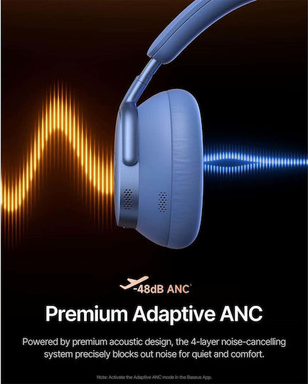Baseus Inspire XH1 Wireless / Wired Over Ear Headphones with 100 Hours Playing Time and Quick Charge Twilight Blue