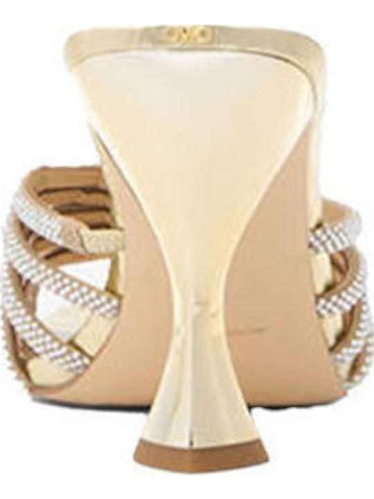 Leather Sandals with Strass Gold