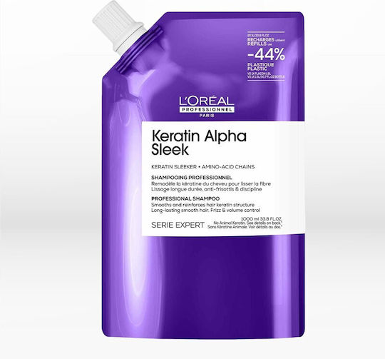 L'Oréal Professionnel Keratin Alpha Sleek Refill Σαμπουάν Αναδόμησης/Θρέψης & Όγκου για Φριζαρισμένα Μαλλιά 1000ml